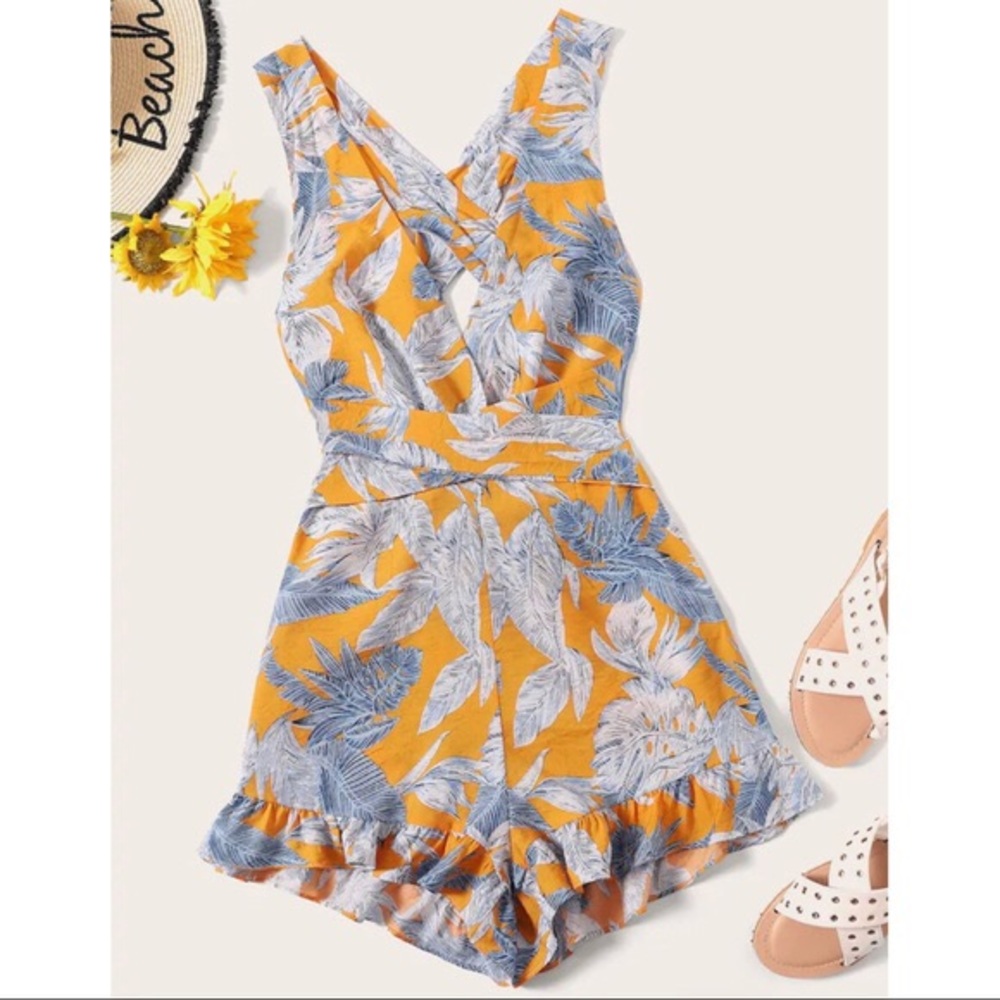 Floral criss cross romper